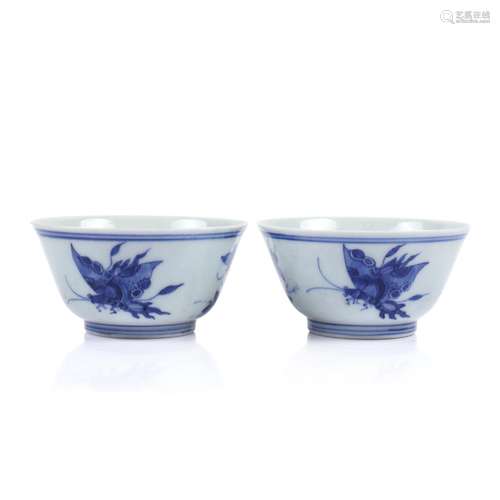 A Pair Of Chinese Blue And White Porcelain Cups