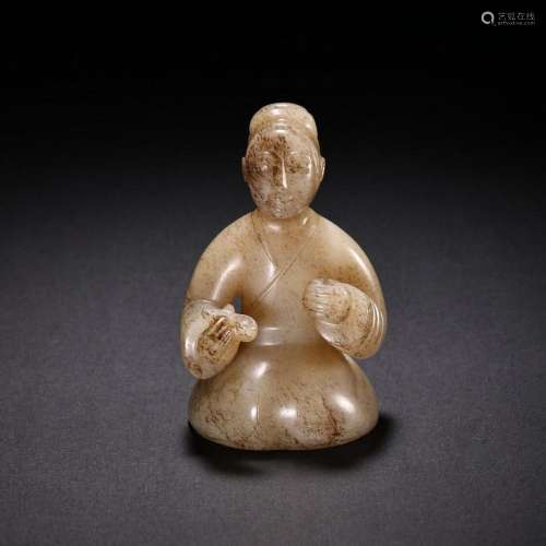 Antique Rare Han Dynasty Jade Kneeled Man