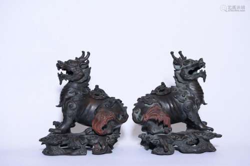 A Pair Of Antique Kirin Aroma Censers Qing Dynasty