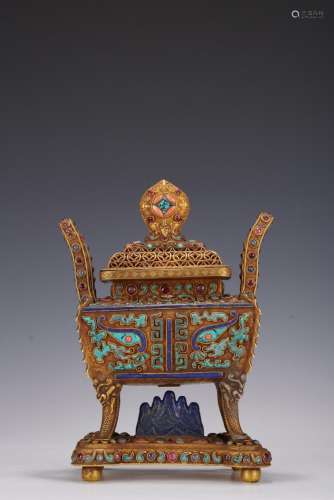 Chinese Silver Gilt Inlaid 'Beast' Incense Burner
