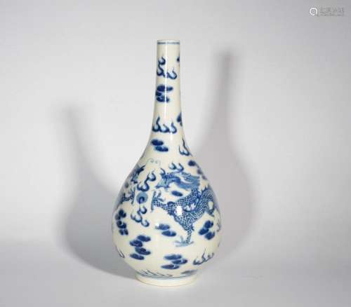 Antique Blue And White Auspicious Clouds And Two Dragons Vas...
