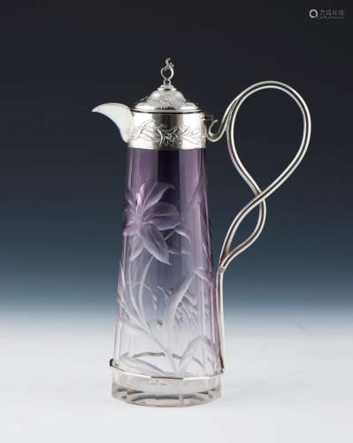 Jarro "Art Nouveau", vidro e montagens prata 833%