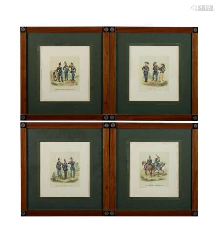 Conjunto de 4 litografias representando militares
