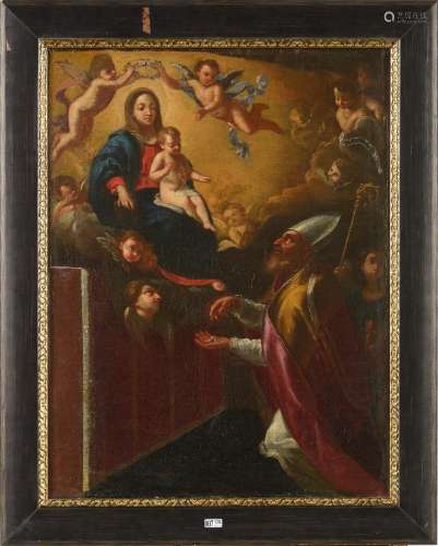 Huile sur toile marouflée sur toile "La Vierge apparais...