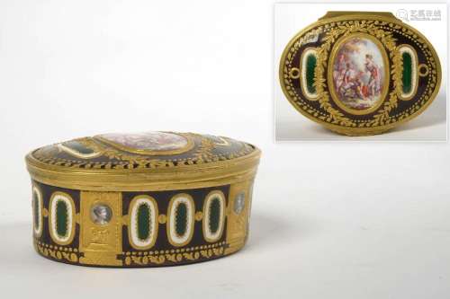 Petite boîte Napoléon III en cuivre émaillé et guilloché ent...