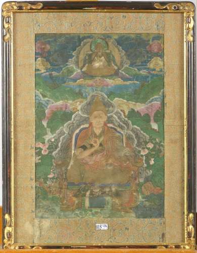 Thangka, aquarelle sur soie représentant des "Divinités...