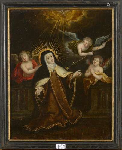 Huile sur cuivre "La Transverbération de sainte Thérèse...
