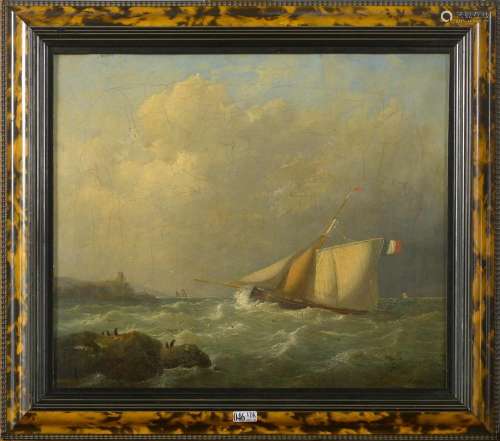 Huile sur toile marouflée sur toile "Bateau de pêche en...