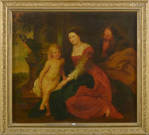 Huile sur toile marouflée sur toile "La Sainte famille ...