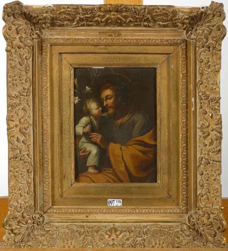 Huile sur cuivre "Saint Joseph et l'Enfant Jésus&qu...