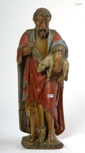 "Saint Jean-Baptiste" en bois sculpté et polychrom...