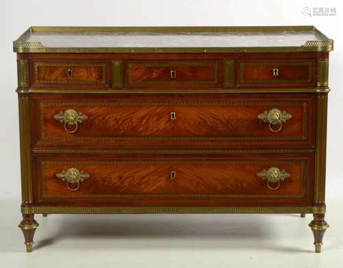 Commode Louis XVI, annonçant le style Empire en placage d...