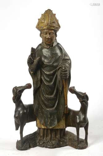 Exceptionnel "Saint Hubert" en chêne sculpté et po...