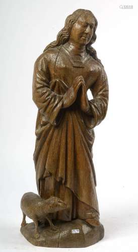 "Sainte Agnès" en chêne sculpté. Travail flamand (...