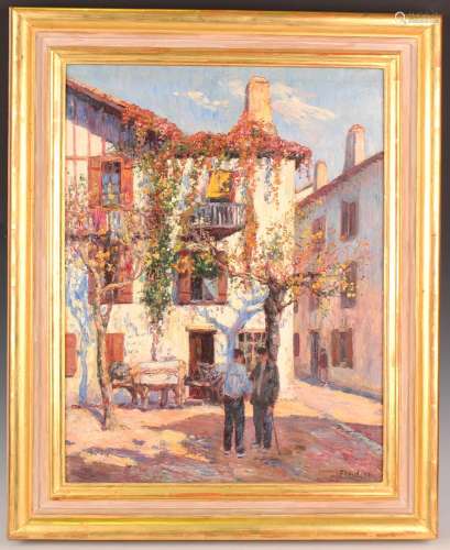 Louis Floutier - Two Figures in a Sun-dappled Village Street...