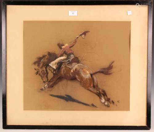 Raoul Millais - Wembley Rodeo - a Running Buck, pastel with ...