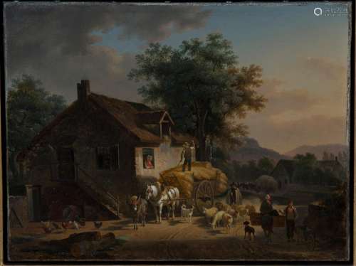 Jean-François Demay - Figures unloading a Hay Cart on a Coun...