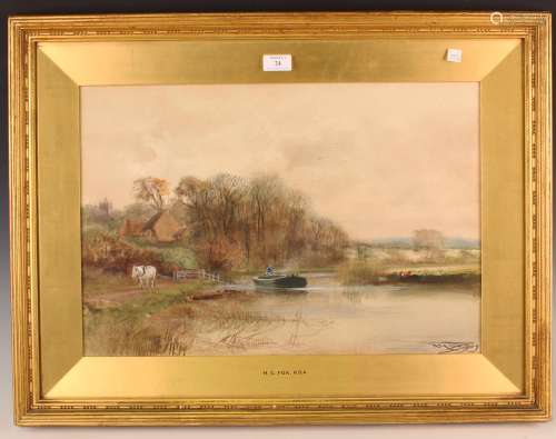 Henry Charles Fox - Barge on a River, watercolour, signed an...