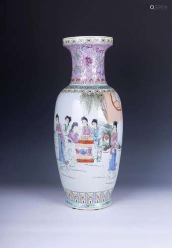 Famille Rose Meiren Maidens Baluster Vase