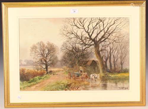 Henry Charles Fox - Landscape with Horse and Cart beside a P...
