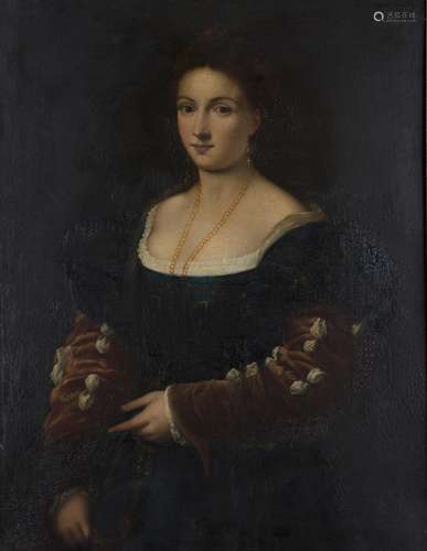 After Titian - La Bella, 18th century oil on canvas, stencil...