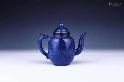 Yixing Zisha Blue Enamelled Stoneware Tea Pot