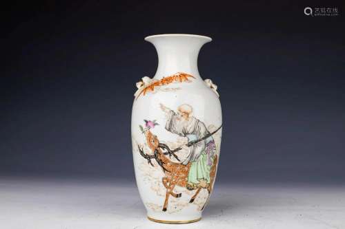 Qianjiang Famille Rose Shoulao and Bat Baluster Vase