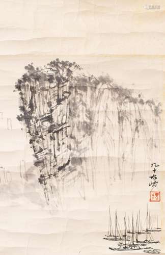 Landscape of Cliffside and Boats - Yang Taiyang