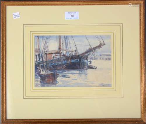 Frank Brangwyn - Sailing Vessels at Rye, Sussex, 19th centur...