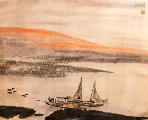 Study of Cormorant Fishing Boats At Sunset - Yang