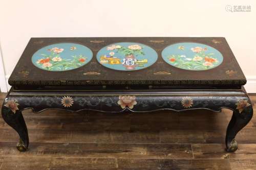 Lacquer Coffee Table with Inset Cloisonne Roundels