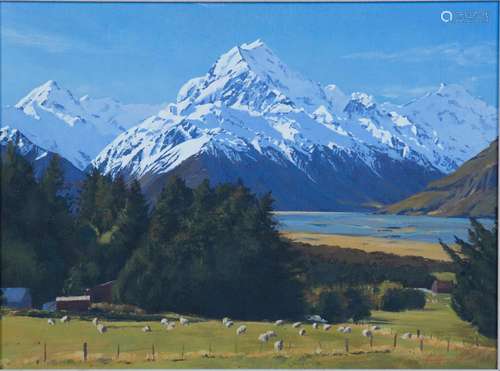 Geoffrey Shaw - Mount Cook, New Zealand, oil on canvas-board...