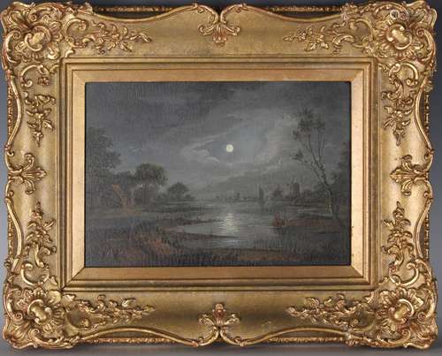 Circle of Aert van der Neer - Moonlit River Scene, late 17th...