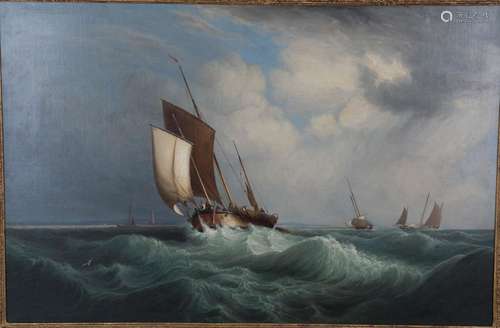 John Lynn - Boats Off Dungeness, 19th century oil on canvas,...