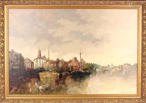 Roel Dozeman - Dutch Canal Scene, 20th century oil on canvas...