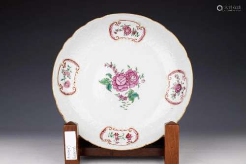 Chinese Export Famille Rose Molded Floral Saucer