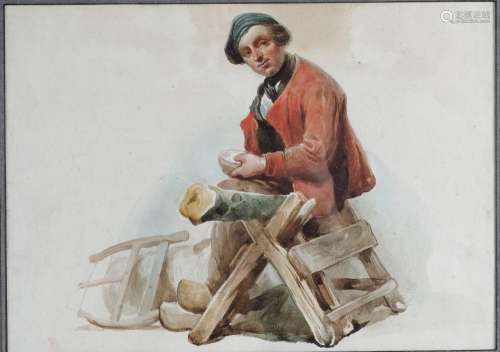 Ecole Hollandaise, vers 1830
"Le bucheron"
Aquarel...