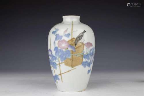 Fukagawa Style Enamelled Bird and Morning Glory Vase,