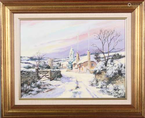 Alan King [Akin of Malvern] - Somerset Snowfall, oil on canv...