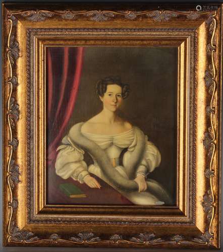 British School - Portrait of a Lady wearing a White Dress an...