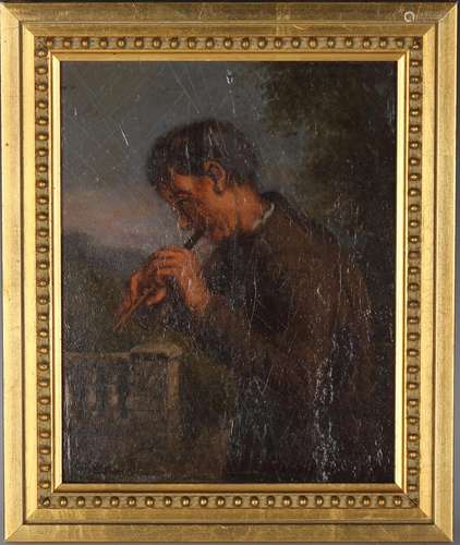 Continental School - Boy with a Flute, 19th century oil on p...