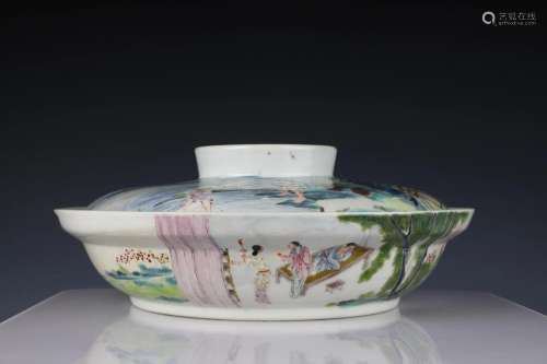 Famille Rose Covered Bowl with Rice Cultivation Scenes