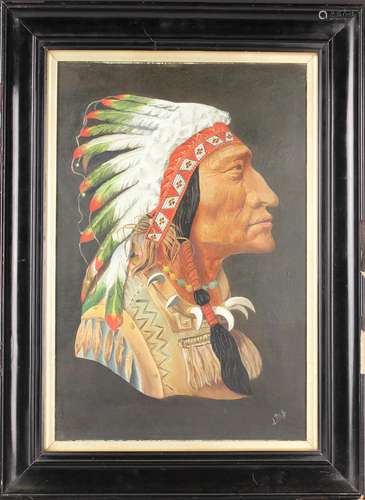 Circle of George Catlin - Portrait of a Native American Chie...