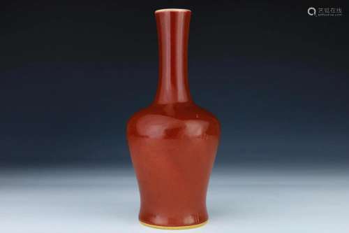 Copper Red Glaze Mallet Shaped Vase - Yaolingzun