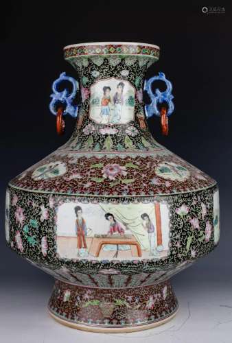 Famille Rose Hu-Shaped Hongloumeng Vase