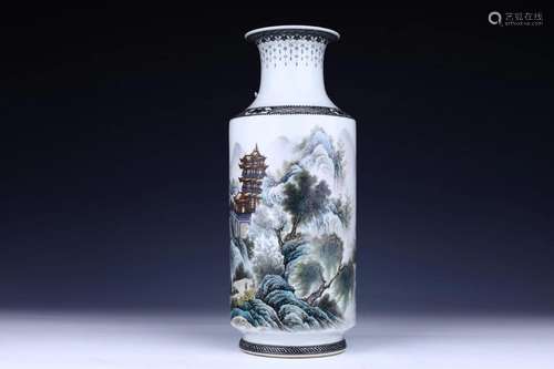 Famille Rose Rouleau Landscape Vase