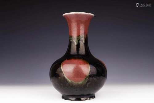 Black and Red Flambe Porcelain Vase