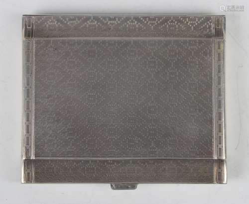 A George V silver rectangular cigarette case with engine tur...