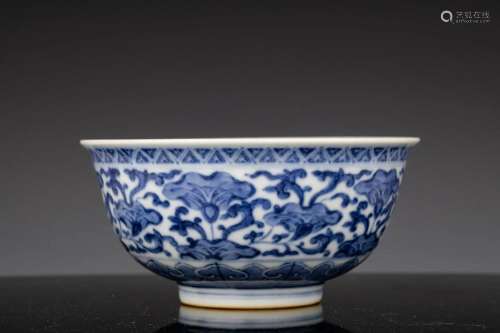 Blue and White Ruyi Tendril and Lappet Bowl, Daoguang