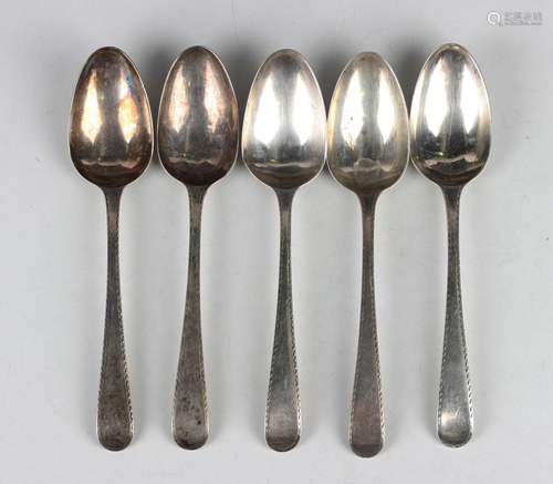 A set of five George III silver bright-cut Old English patte...